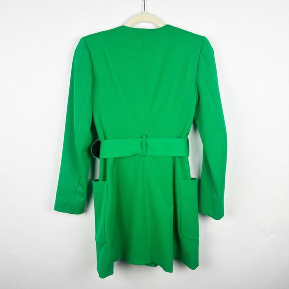 Zara Womens Lined Frock Blazer Coat Size XS Wide Belt Green Pockets Lined V-Neck - Picture 8 of 9